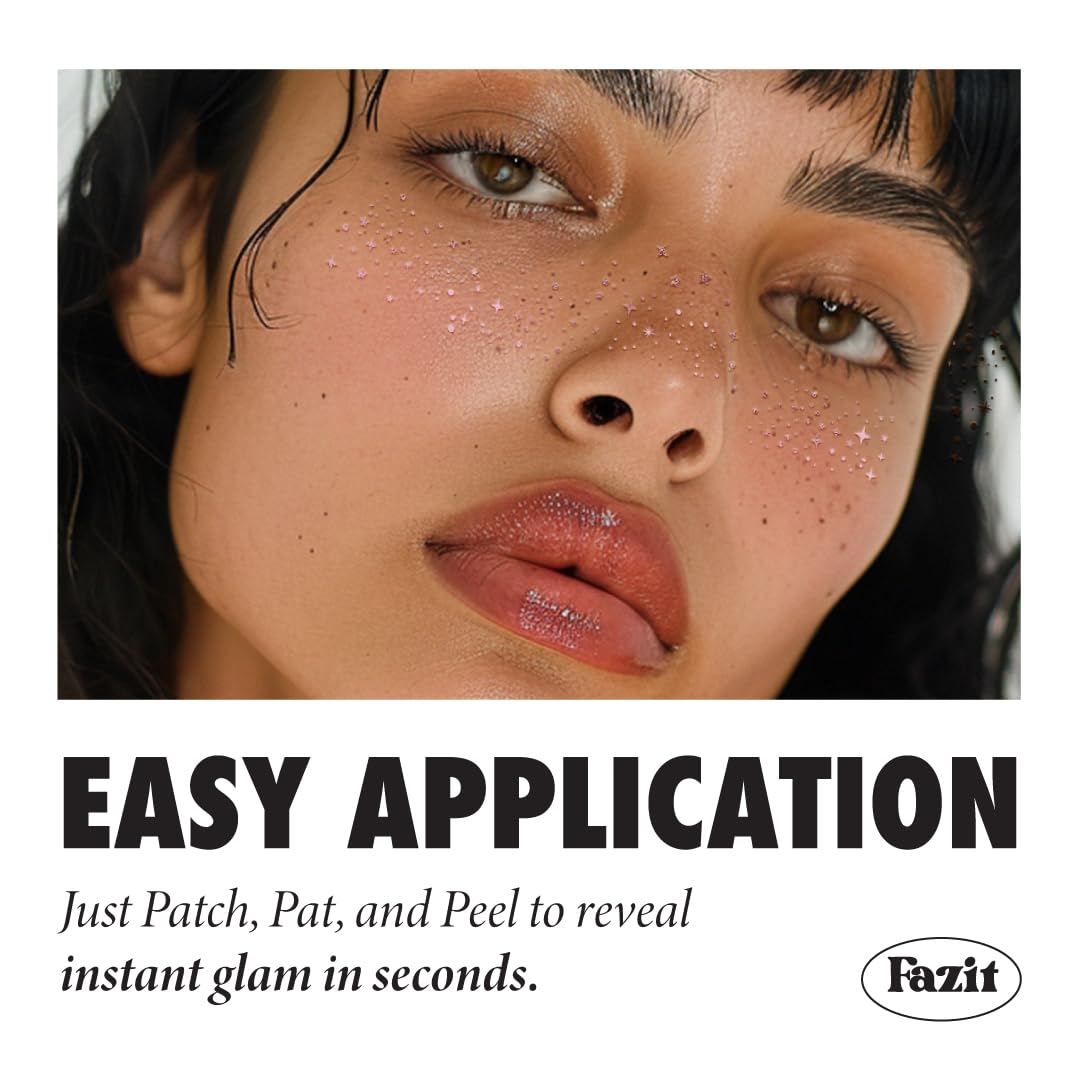 Fazit Makeup Patches - Rose Gold - Face Glitter Makeup Speckles - Glow Up Makeup Patches - Face Glitter Speckles Patches - Cute Glitter Makeup Accessories for Women - Cosmetic Glitter for Face