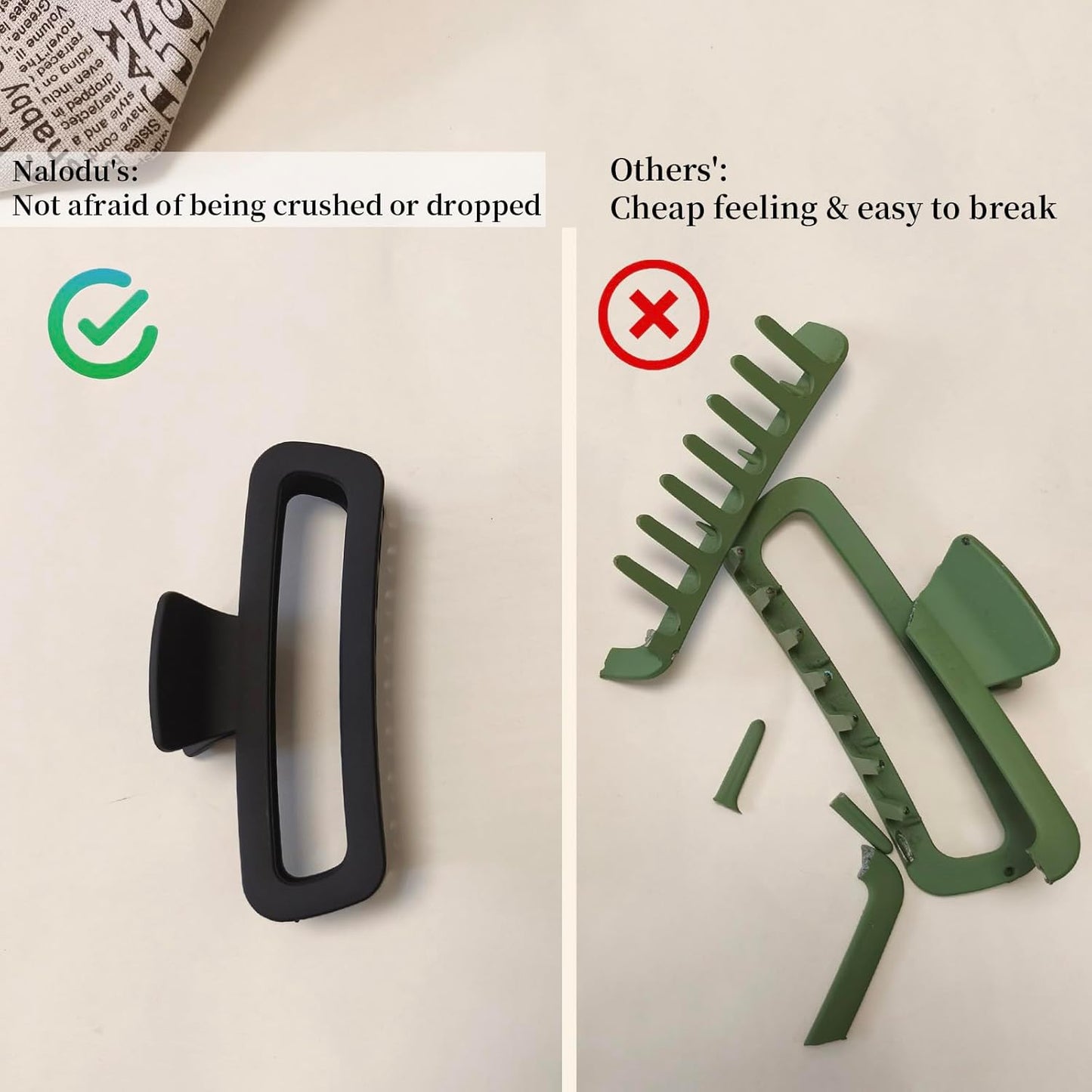 5 Inch Large Hair Claw Clips, No Slip Matte & Glossy Unbreakable Square XL Hair Clips for Thick Long Curly Hair, Women's Big Rectangle Strong Clips, 4 Pack