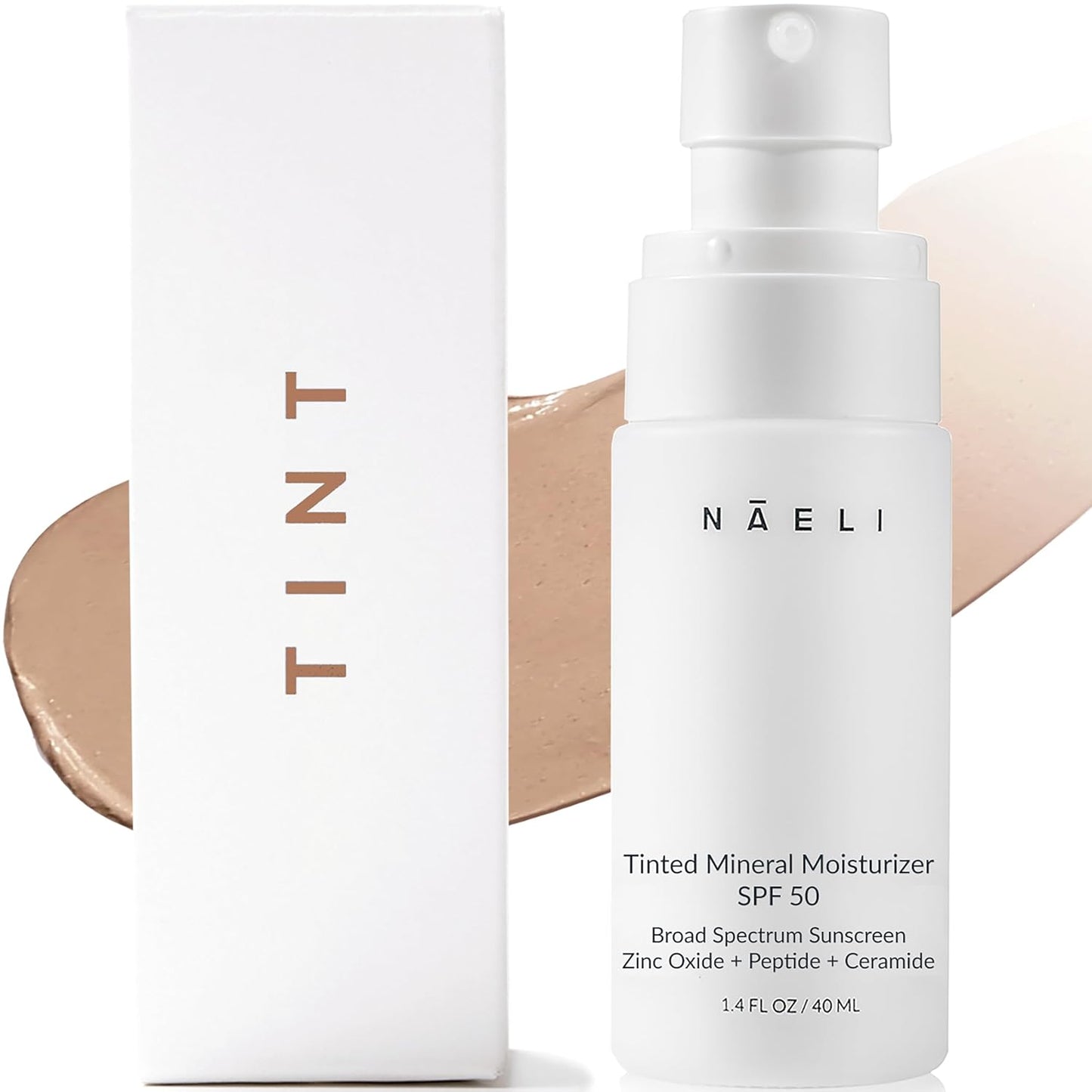 NAELI Anti Aging Tinted Moisturizer SPF 50, Mineral Sunscreen for Face with Zinc Oxide, Peptides & Ceramides, Natural Hydrating Universal Tint - 1.4 oz