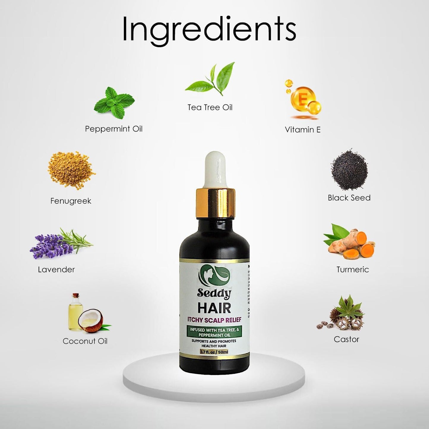 Seddy Itchy Scalp Relief Hair Oil - Scalp Treatment Oil, Instant Soothe, Anti Dandruff with Tea Tree & Peppermint Oil - Relieve Itchy, Dry Scalp - All Hair Types -For Men, Women, & Kids -1.7 Fl. Oz