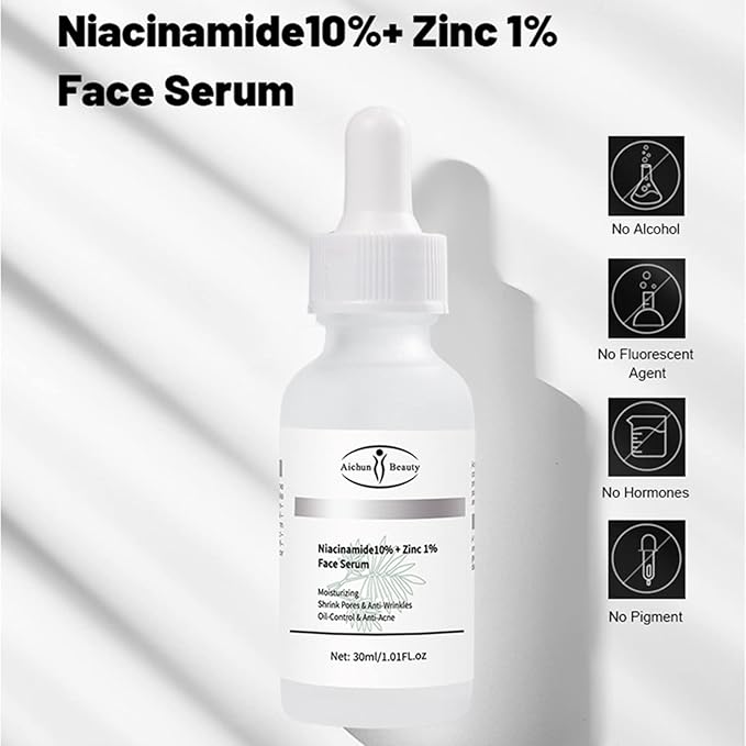 AICHUN BEAUTY Face Serum Eye Essence Anti-Wrinkles Anti-Acne Oil-Control Anti-Freckle Refreshing Moisturizing Purifying Shrink Pores 30ml 1.01FL.oz (Niacinamide10% + Zinc 1% Face Serum)