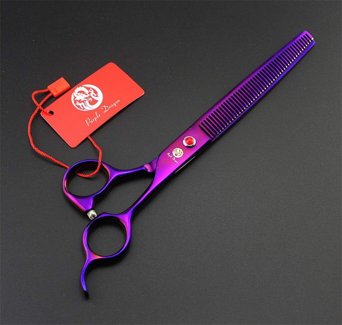 Purple Dragon 8.0 inch Dog Hair Cutting, Curved and Thinning Scissors Shear Pet Grooming Tool Kit (Purple)