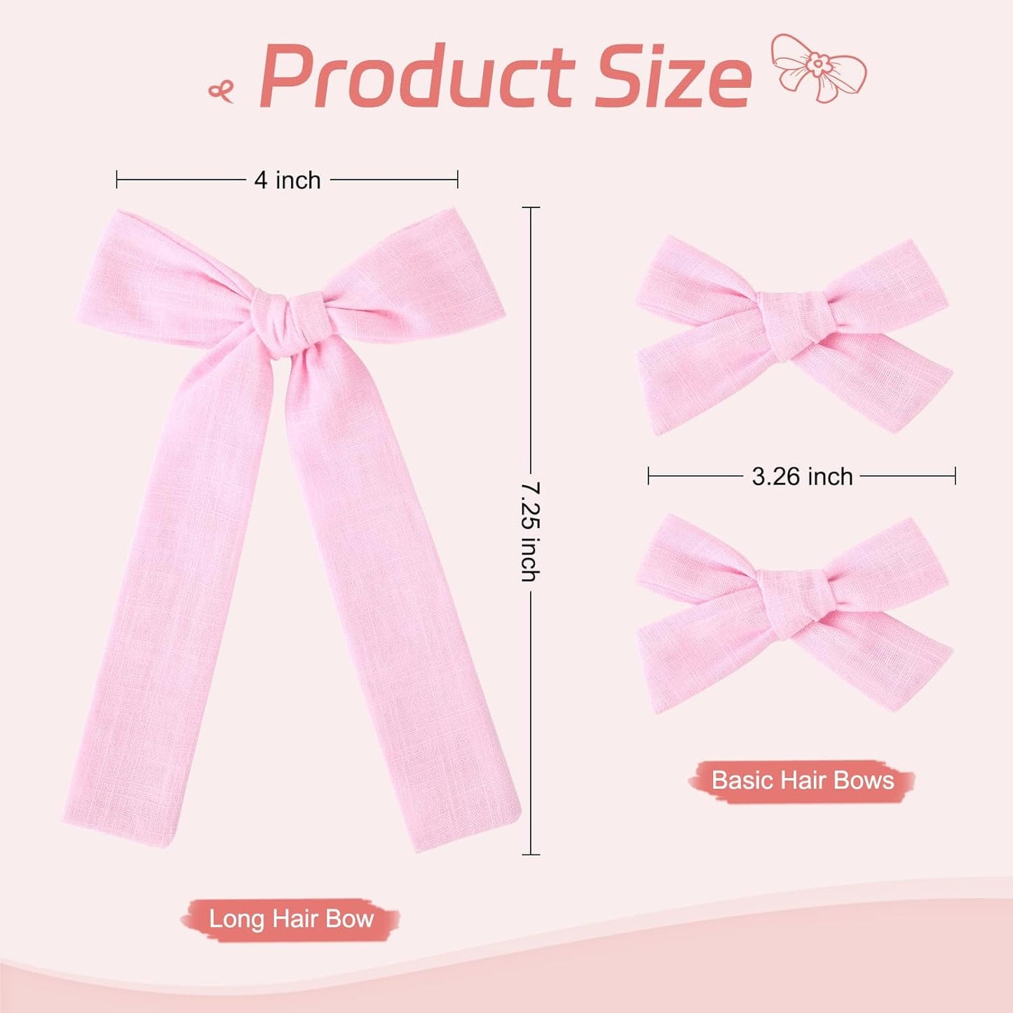 DEEKA Light Pink Cotton Linen Hair Bows 2 Sizes 5"&3.5" Soft Hair Bow set for Toddler Girls Long Ponytail Knot Bows Alligator Clip Hair Accessories for Little School Girls (Light Pink)