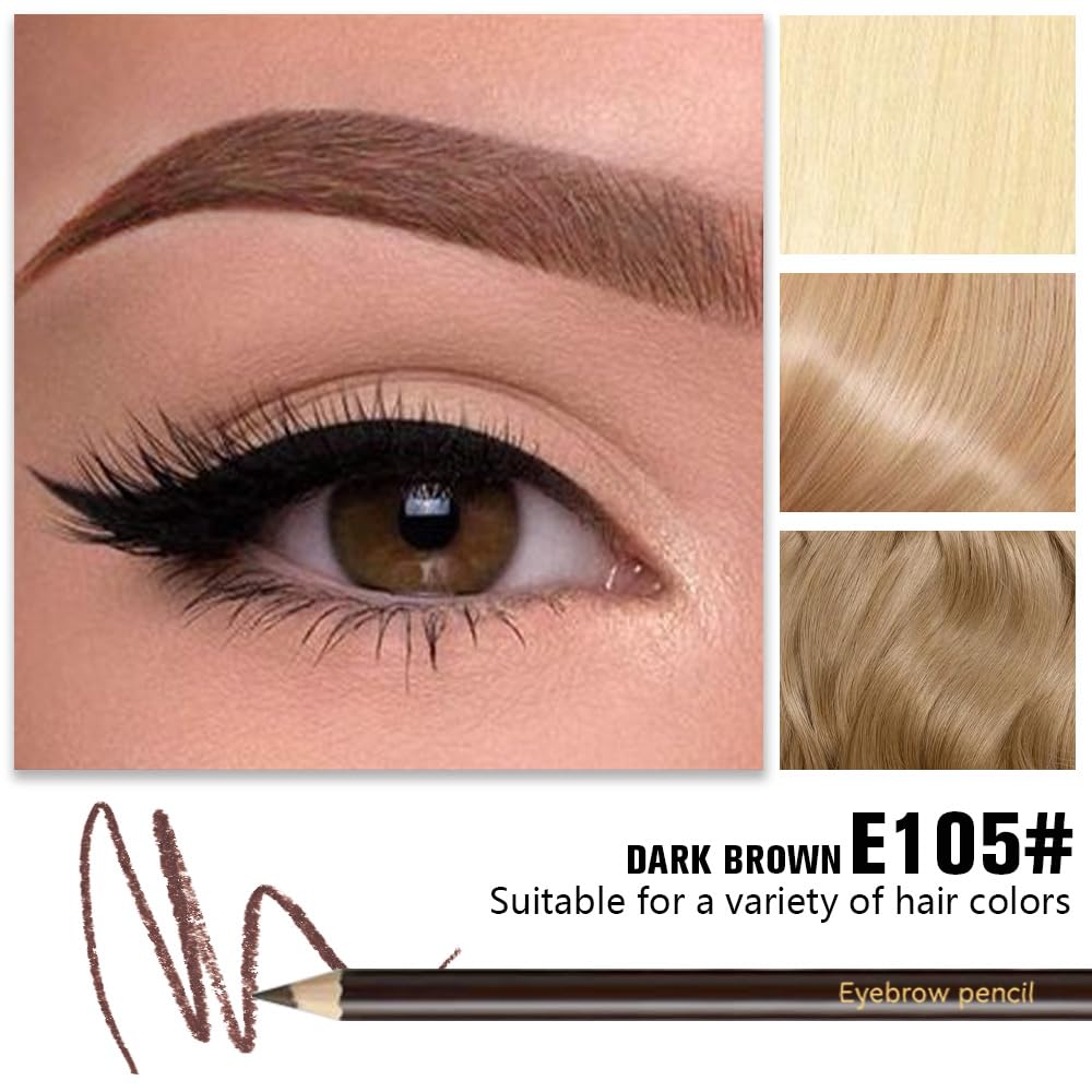 12Pcs Long Eyebrow Pencils Set, Dark Brown Natural Look, for Eyebrows & Eyeliner,Waterproof & Sweat-Proof Wooden Hard-Core Brow Pencil with Sharpener,Long Lasting Makeup Kit for Beginners 105#