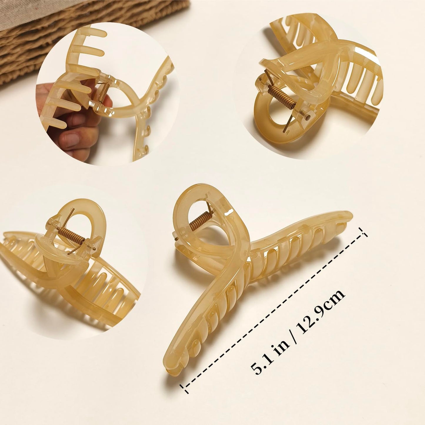 5 Inch Extra Large Claw Clips, 13 cm No Slip Jelly No Slip XL Hair Clips for Thick Long Curly Hair, Big Hair Claw Clips, 5 Pack