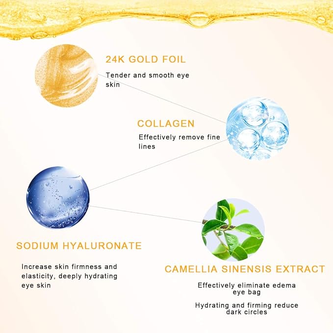 Golden Under Eye Patches (30 Pairs Eye Gels) - Golden Eye Mask with Amino Acid & Collagen - Rejuvenating Treatment for Dark Circles, Puffy Eyes, Refreshing, Revitalizing, Travel, Wrinkles