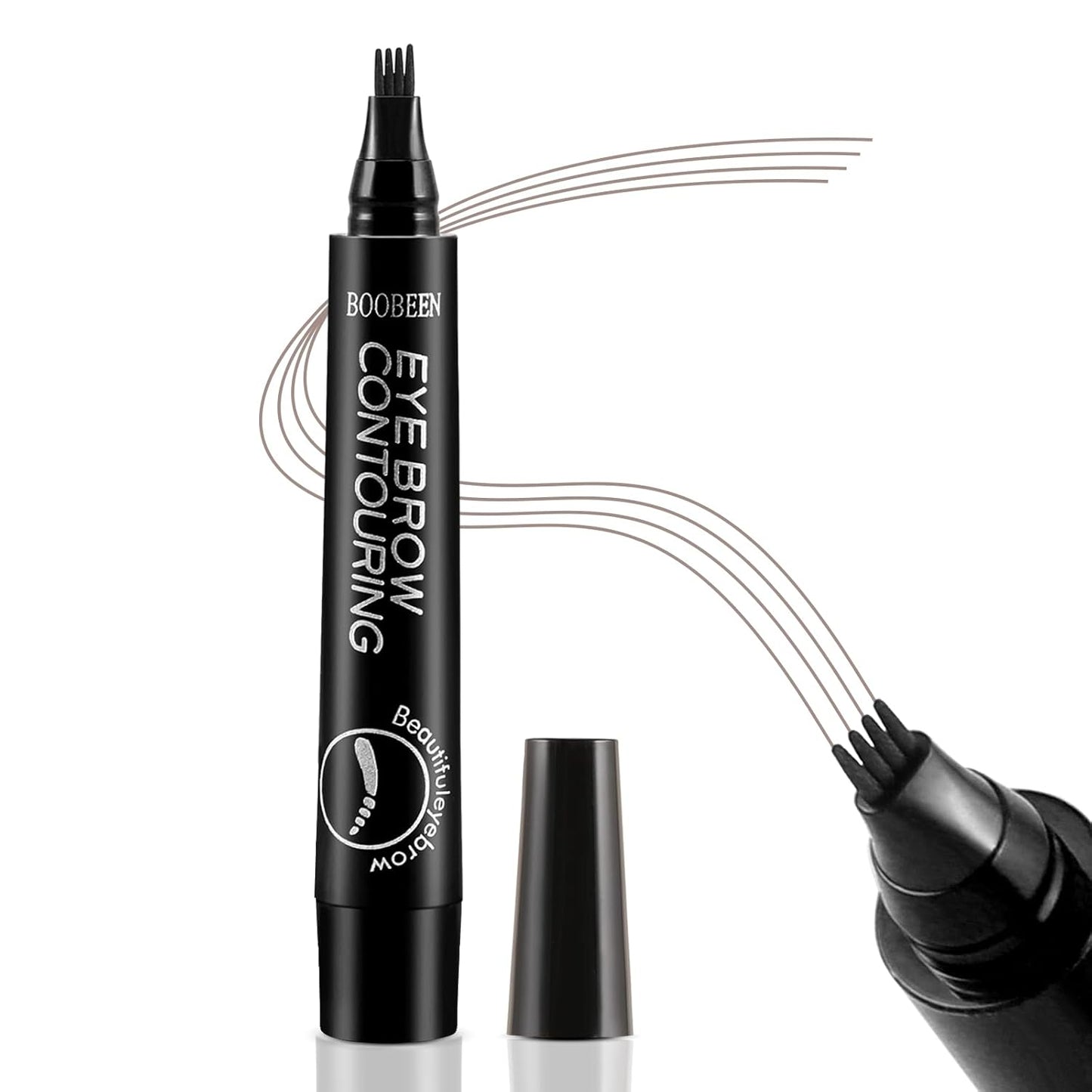 Boobeen Liquid Eyebrow Pen, Microblading Eye Brow Pencil with 4 Micro Tip, Waterproof Brow Pen Filler Creates Natural Brow Makeup, Long-lasting