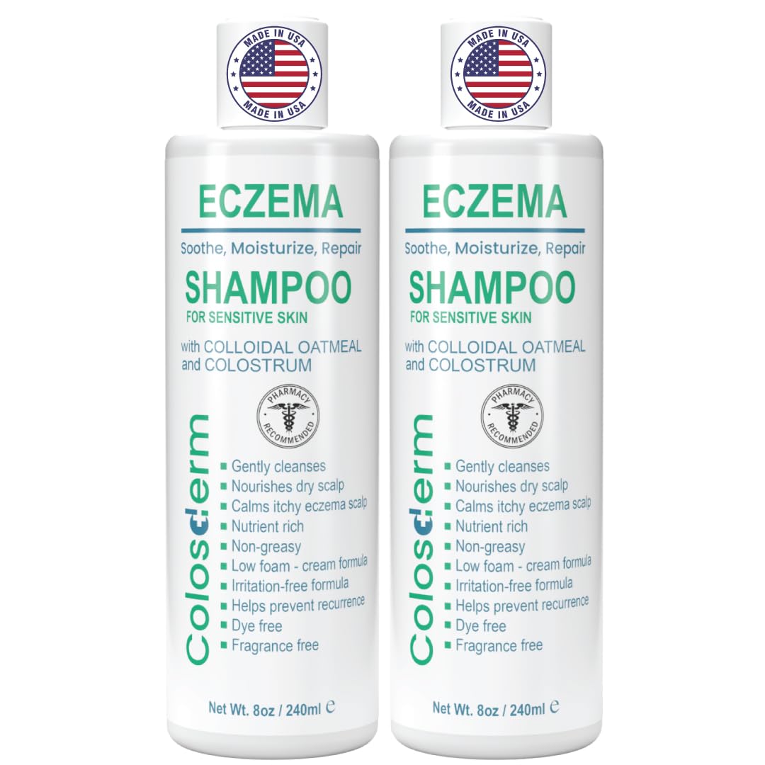 Eczema Cream Shampoo Treatment for Sensitive Skin for Kids & Adults- Colostrum & Colloidal Oatmeal -Itchy Scalp Anti Dandruff Eczema Shampoo for Scalp Women & Men, 16 fl oz, Made in USA
