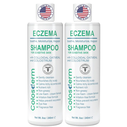 Eczema Cream Shampoo Treatment for Sensitive Skin for Kids & Adults- Colostrum & Colloidal Oatmeal -Itchy Scalp Anti Dandruff Eczema Shampoo for Scalp Women & Men, 16 fl oz, Made in USA