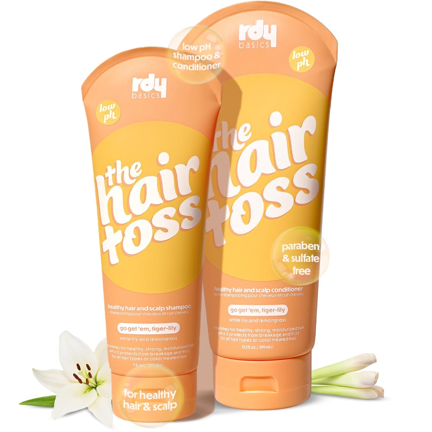 The Hair Toss Men & Women Shampoo And Conditioner Set 13.5floz/7floz - White Lily & Lemongrass - Formulated 4.5pH Moisturizing Paraben and Sulfate Free Shampoo and Conditioner Set, Hair Care Sets
