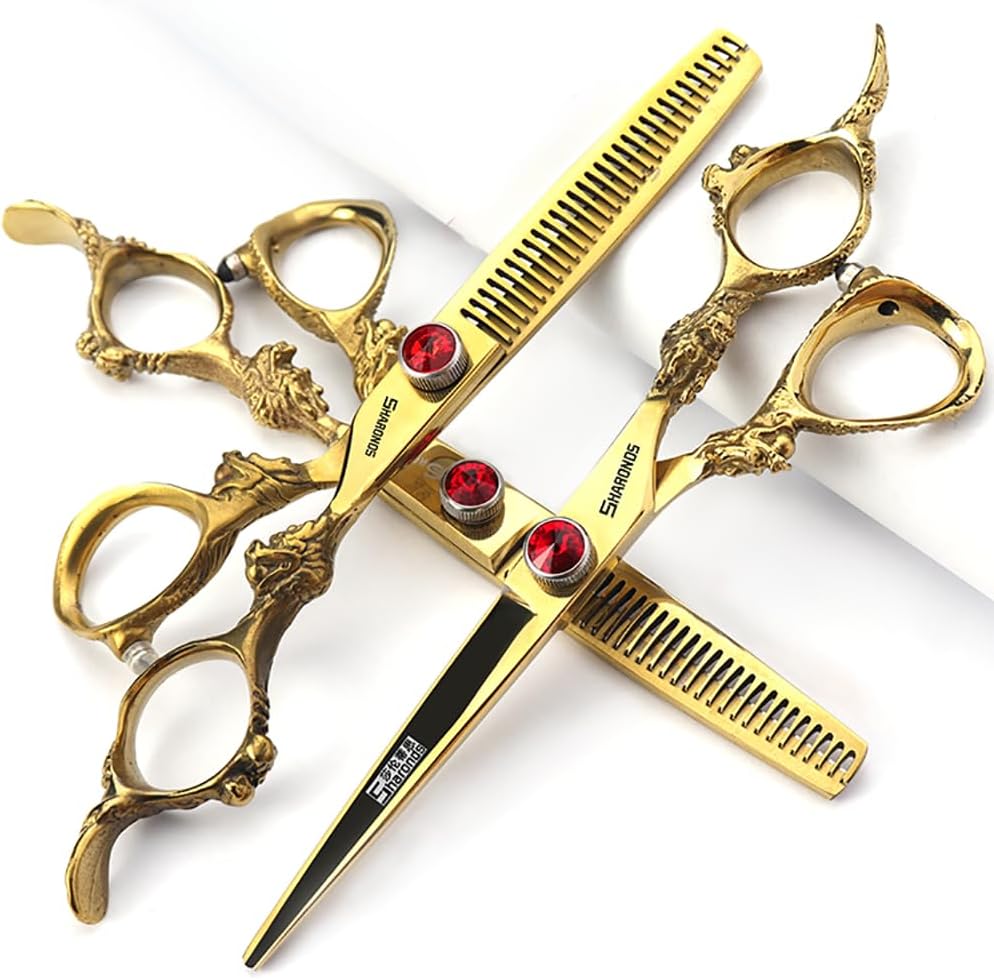 6 inch /7 inch salon professional salon scissors salon hairdresser hair cutting hairstyle pruning tools Japan 440c high hardness stainless steel golden (6 inch 3pc)