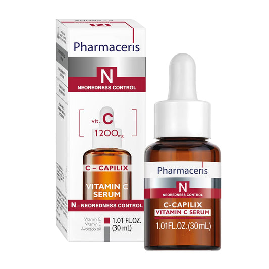 Pharmaceris Vitamin C Revitalizing Serum - Vit C & E Concentrate, Helps Reduce Redness, Brighten & Firm, Strengthens Capillaries, Antioxidant Serum for Dull & Aging Skin, C-CAPILIX 1.01 fl oz