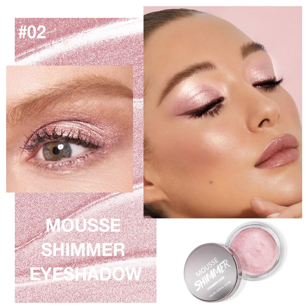 Cream Glitter Pale Pink Shimmer Metallic Eyeshadow Palette Makeup For Mature Women, Natural Single Mini Instant Holographic Eyeshadow, Sombras Crema Para Ojos, Talc, Paraben & Cruelty Free
