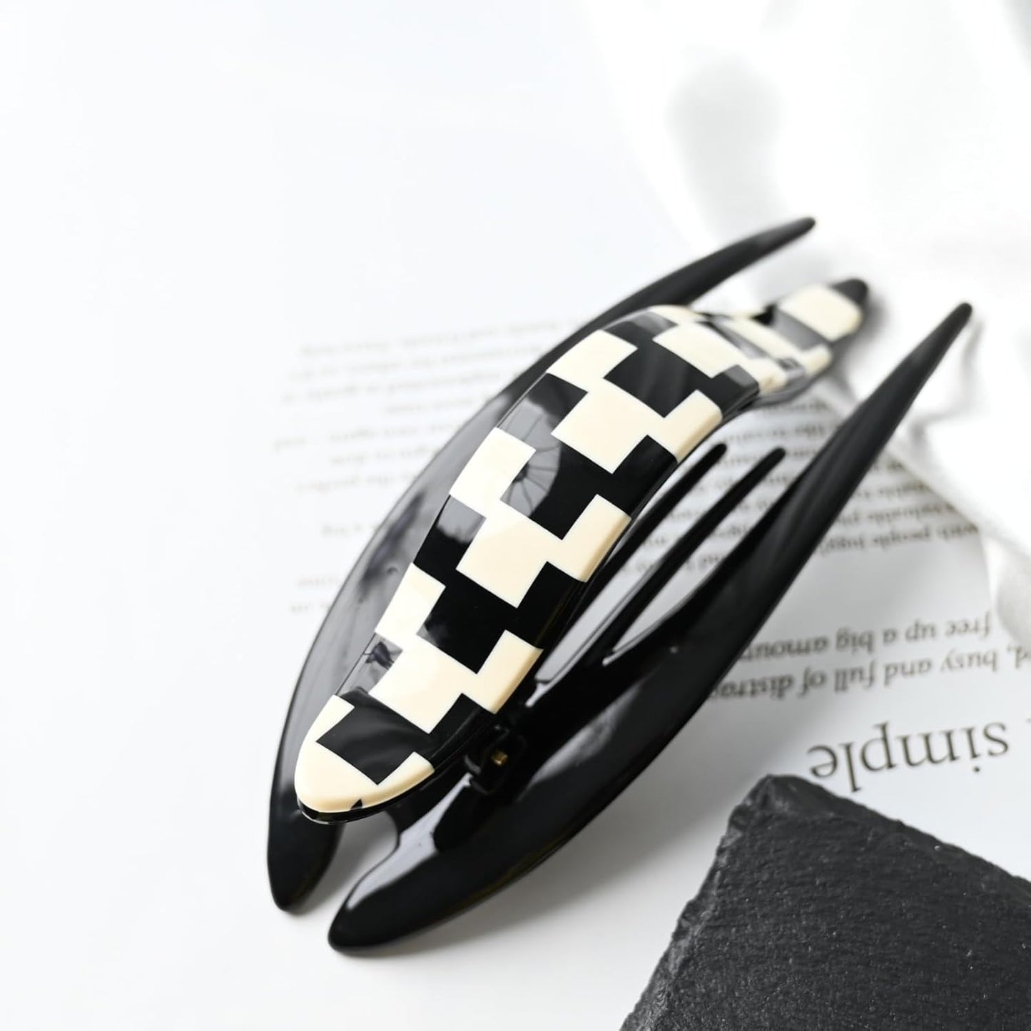 Handmade Celluloid French Design Tortoise Shell Barrettes Side-slide Opening Duck Luxury Fashion Accessories Hair Clip Claw for Women (check)