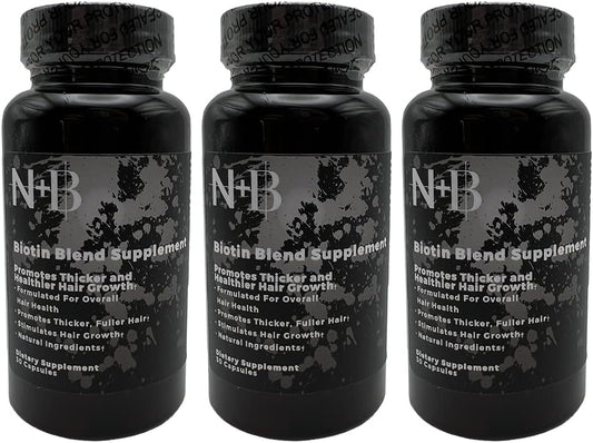 Nicole + Brizee N+B Hair Growth Vitamins - with Biotin, Vitamin C, Zinc, and Vitamin B12 - Natural-Based Hair Care Formula - Made in The USA - (30 Day Supply)(3-Pack)