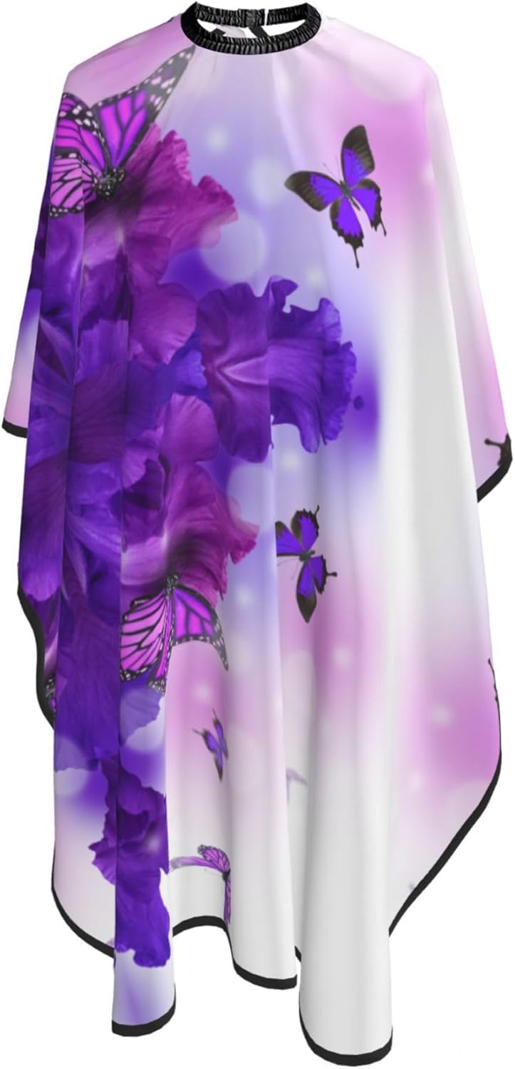Professional Salon Cape Butterfly Purple Flowers Dyeing Salon Apron Lightweight Hair Styling Cape Haircut Gown Haircut Tools, 55x66 Inch