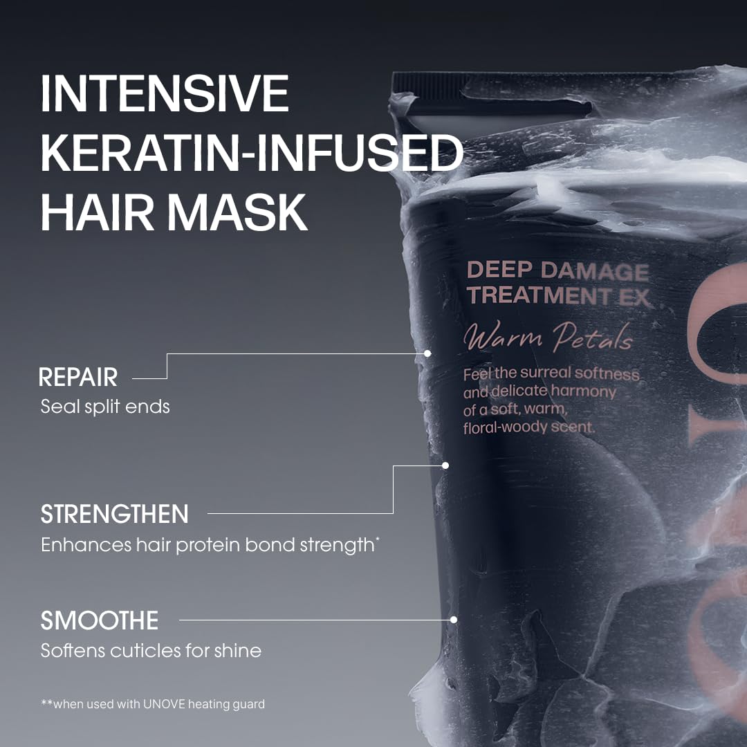 UNOVE Deep Damage Treatment Ex - Protein Hair Treatment & Hair Mask for Damaged Hair | Deep Conditioning & Keratin Hair Mask for Dry, Frizzy Hair | Korean Hair Care | Tender Bloom, 10.82 fl oz
