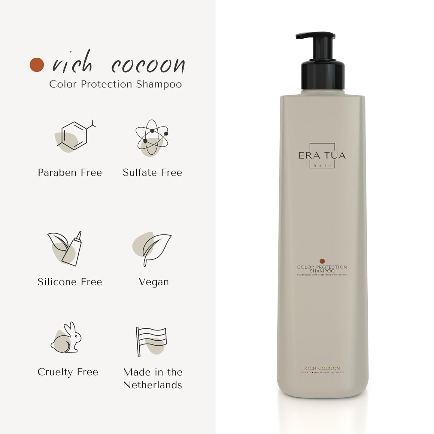 Rich Cocoon Color Protection Shampoo | Dutch Made & Formulated for Premium Color Safe for Color-Treated Hair | Cozy Scent of Warm Wood, White Amber & Jasmine 250 ML