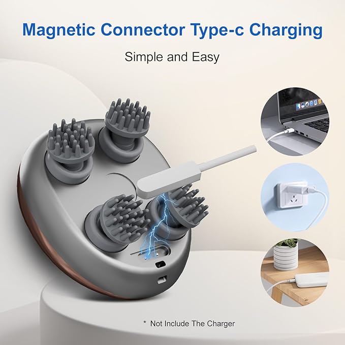 Electric Cordless Hair Scalp Massager with Kneading with 4 Heads 96 Nodes, Handheld Portable Head Massager for Hair Growth, Deep Relaxation & Clean,Ideal Gifts for Women & Men