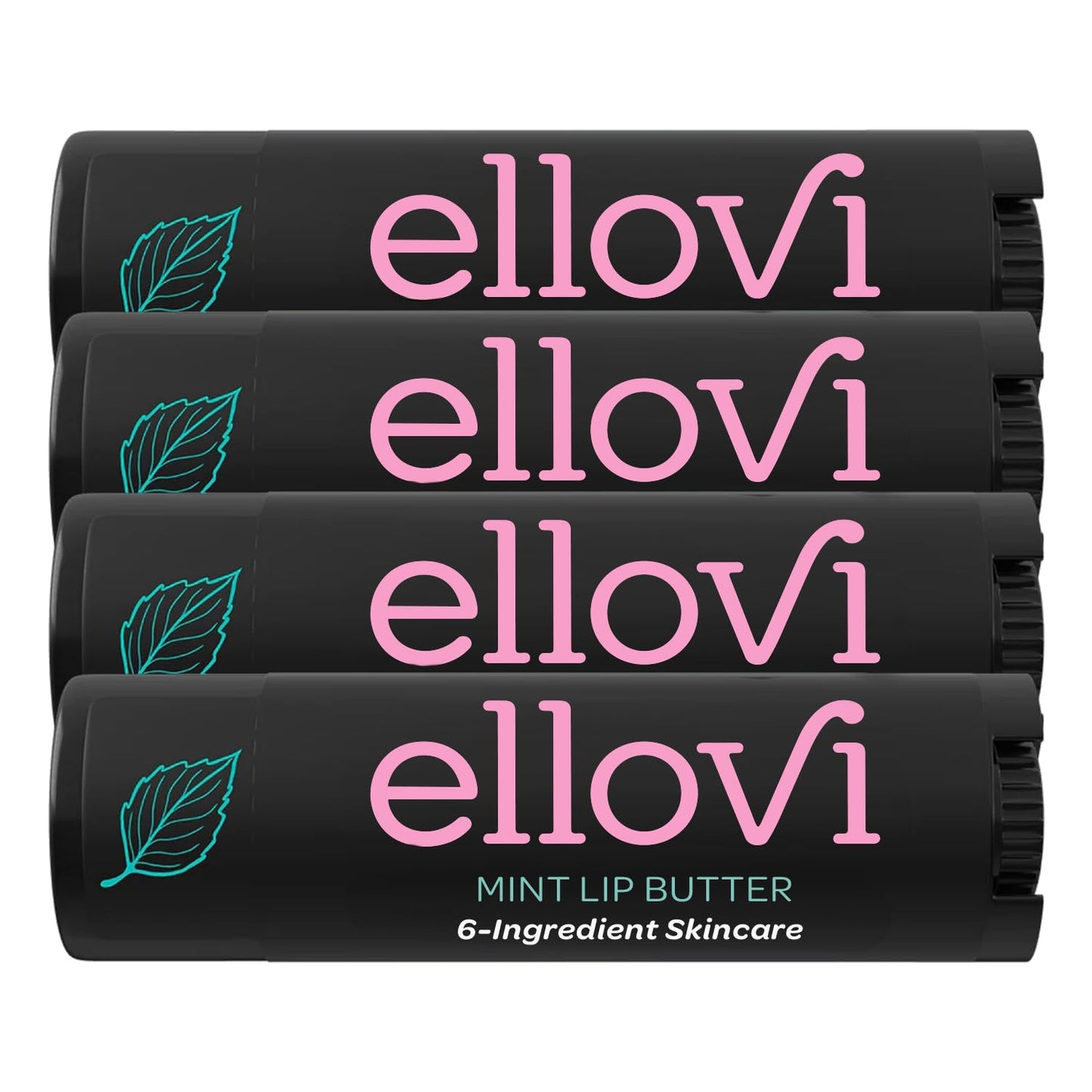 Ellovi Natural Lip Butter Lip Balm - Mint - Pure Enough to Eat - Made With Just 6 Vegan Ingredients - Moisturizing Lip Care for All Day Hydration (4-Pack)