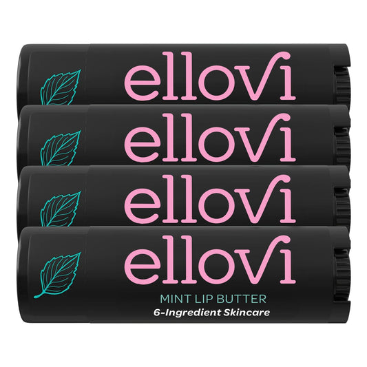 Ellovi Natural Lip Butter Lip Balm - Mint - Pure Enough to Eat - Made With Just 6 Vegan Ingredients - Moisturizing Lip Care for All Day Hydration (4-Pack)
