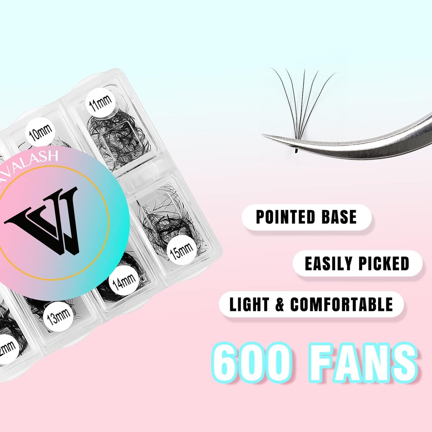 VAVALASH 600 Fans Premade Fans Eyelash Extensions 5D 6D 7D 8D 10D 12D 14D 16D 24D Premade Lash Fans 8-15mm Mixed Length Promade Loose Fans Thin Base Premade Volume Lash Extension(5D-0.07-D-8-15mm)