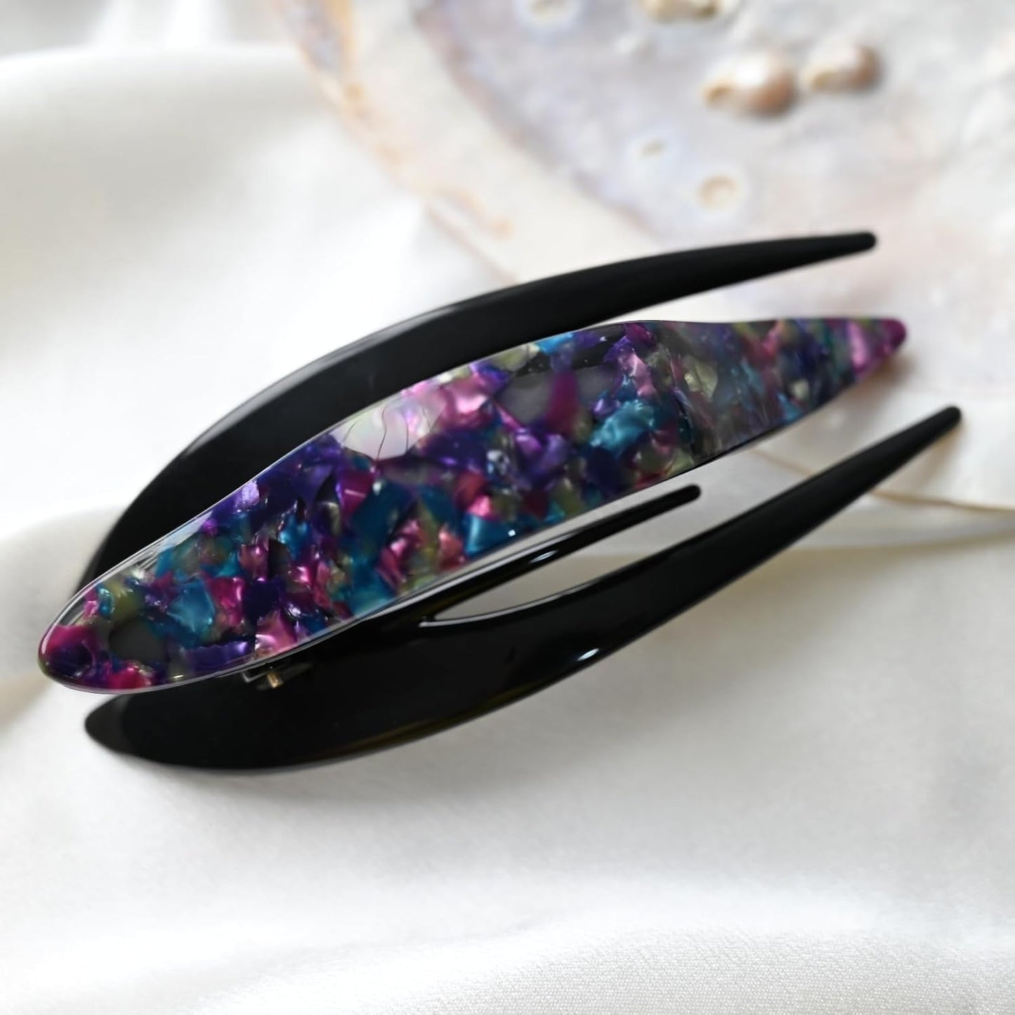 Handmade Celluloid French Design Tortoise Shell Barrettes Side-slide Opening Duck Luxury Fashion Accessories Hair Clip Claw for Women (floral purple)