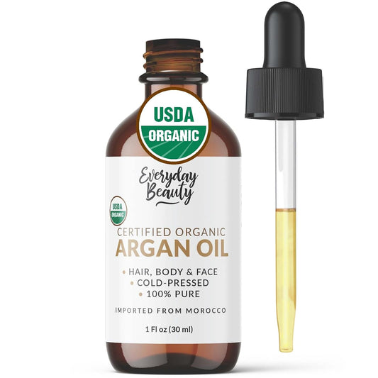 Organic Argan Oil | 100% Pure, Cold-Pressed, Unrefined | USDA Certified Organic | Amber Glass Bottle with Glass Dropper | For Hair, Face & Skin - 1 Fl Oz