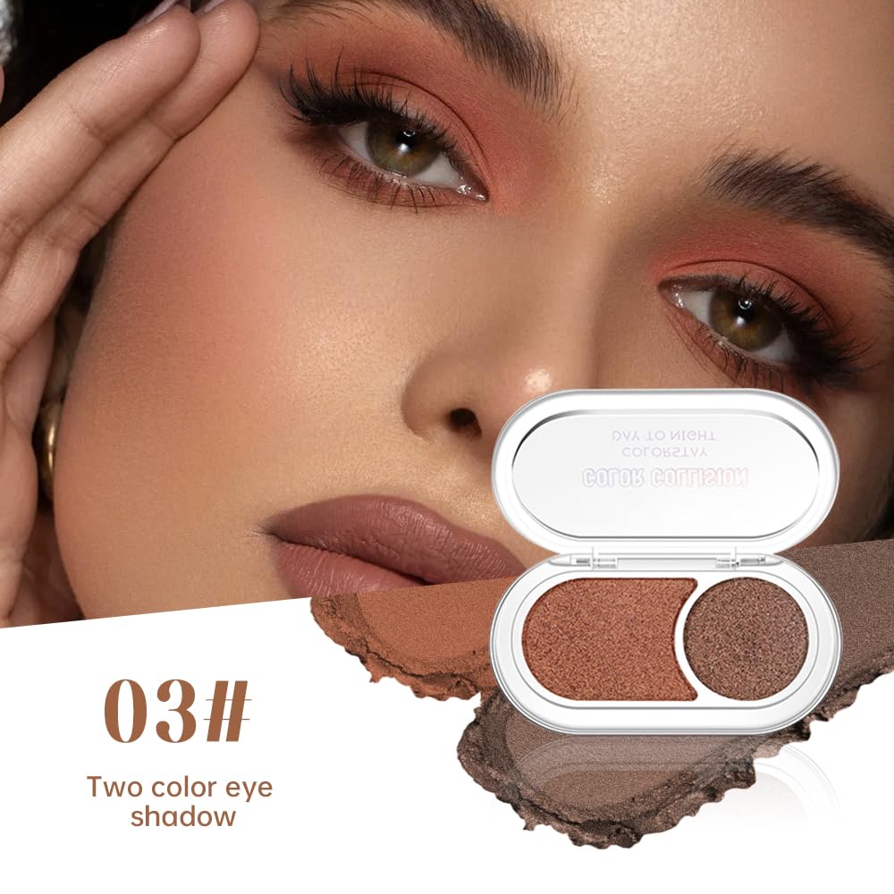 Dual-Color Pearl Eyeshadow Palette – High Pigment Shimmer Eyeshadow Duo,Brown & Brownish Red Shimmer Eye shadow , Silky Blendable Texture, Waterproof Long-Lasting Eye Makeup for Daily & Glam Looks 03#