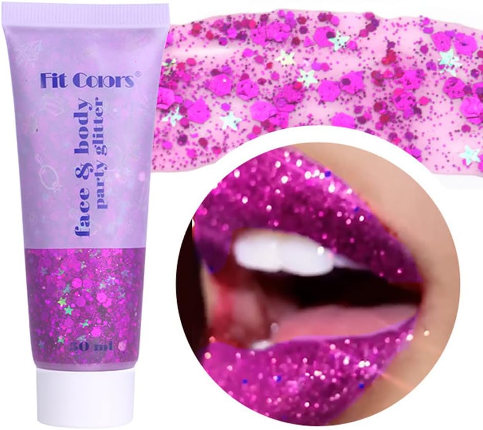 Face Body Glitter Gel, Mermaid Sequins Hair Nails Lip Eye Festival Glitter Gel Makeup, White Chunky Liquid Holographic Body Glitter Gel for Women,50g (04Purple)