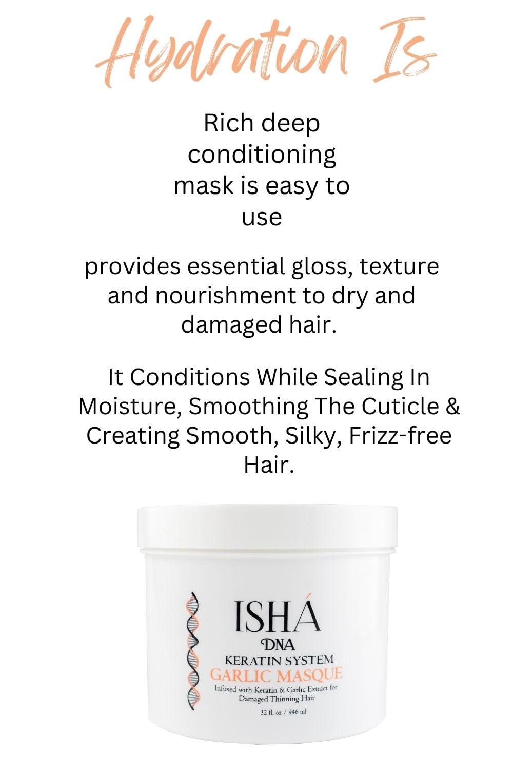 Conditioner - Infused with Keratin and Garlic Extract For Damaged Thinning Hair - Stops Hair Loss and Promotes Growth - Deep Conditioning - Sulfate and Paraben Free-946ml