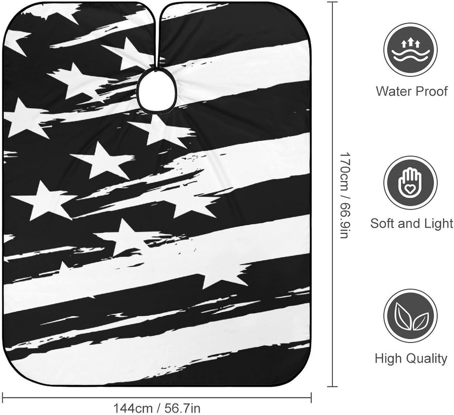 Salon Cape for Women, Waterproof Black White Stripes American USA Flag Art Barber Hairdressing Cape Large Long Hairdressing Haircut Apron Hair Cutting Gown, & Chemical Resistant