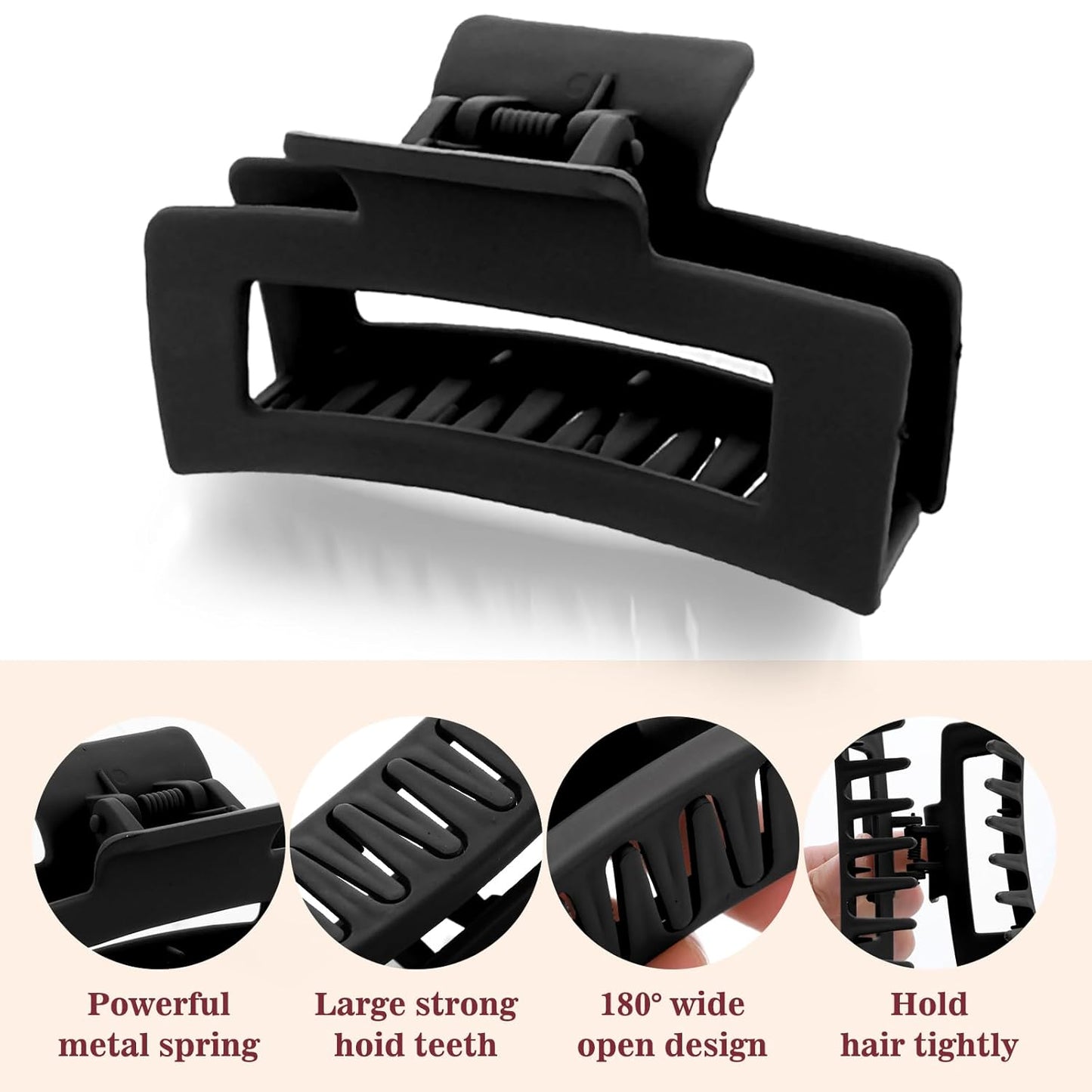 2 Pieces Square Claw Clips 3.5 Inch Matte Non-slip Hair Clamps Medium Hair Claw Clips Fashion Strong Hold Banana Clip Thick Thin Hair Styling Accessories for Women Girls