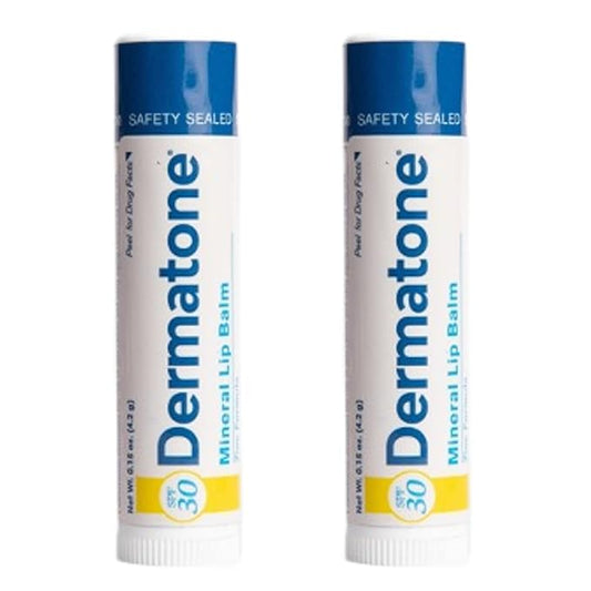 Dermatone Mineral Lip Balm | Moisturizing, Reef Safe, Oxybenzone Free | SPF 30 Sun Protection | Zinc Oxide Lip Sunscreen | Jojoba Seed Oil & Vitamin E | 0.15 oz (2-Pack)