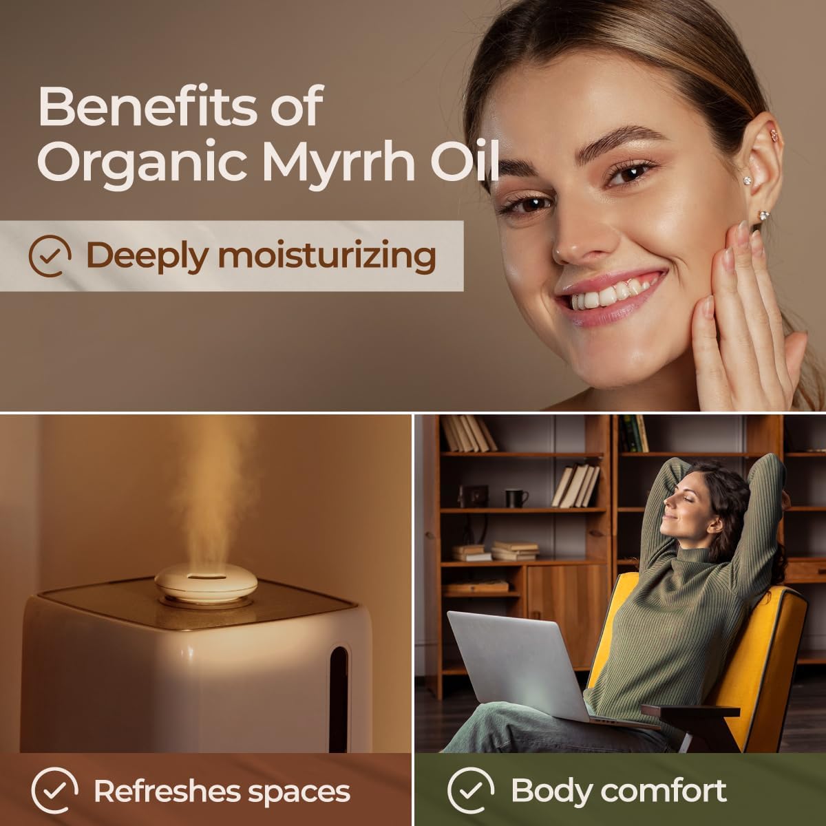 Gya Labs Organic Myrrh Essential Oil - 0.34 Fl Oz - for Skin, Hair, Diffuser, Aromatherapy, DIY Candle Making Scents