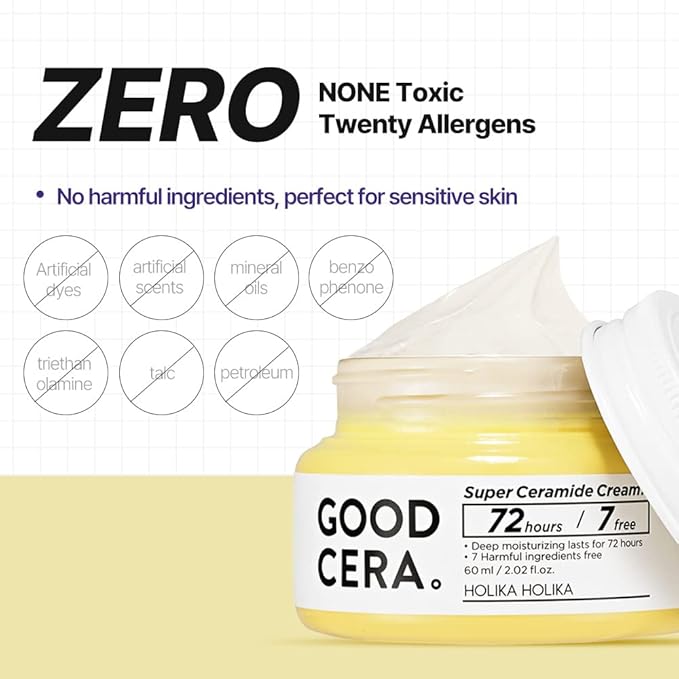 HOLIKA HOLIKA Good Cera Super Ceramide Cream | Soothing Facial Cream & Skin Moisturizer | Ceramide Cream Korean Moisturizer for Face | Deeply Nourishing Face Cream for Dry Skin 2.02 fl oz