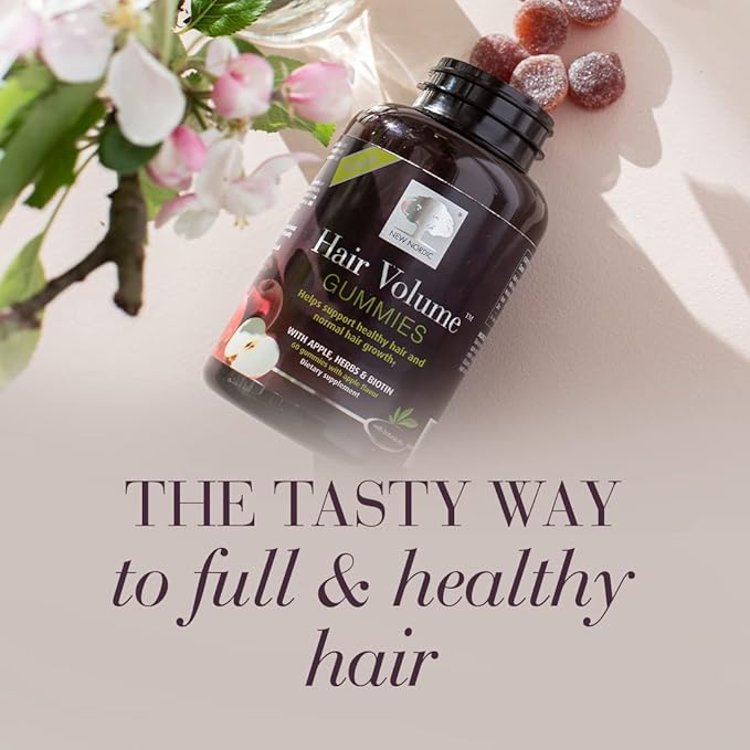 NEW NORDIC Hair Volume Gummies, 2500 mcg Biotin, Daily Hair Vitamins Supplement to Support Hair Skin & Nails, Vegan, 60 Count (Pack of 3)