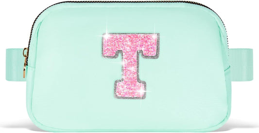 Fanny Pack Belt Bag Crossbody Bags with Initials Letter Patch Trendy Stuff for Teens Cute Stuff Birthday Gifts for Teenager Girls | Light Green,Initial T