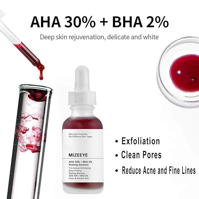 Peeling Solution 30ML, AHA 30% + BHA 2% Anti Acne Serum For Face, 2 PCS Exfoliating Facial Serum, Reduces Pore Congestion & Fine Line.