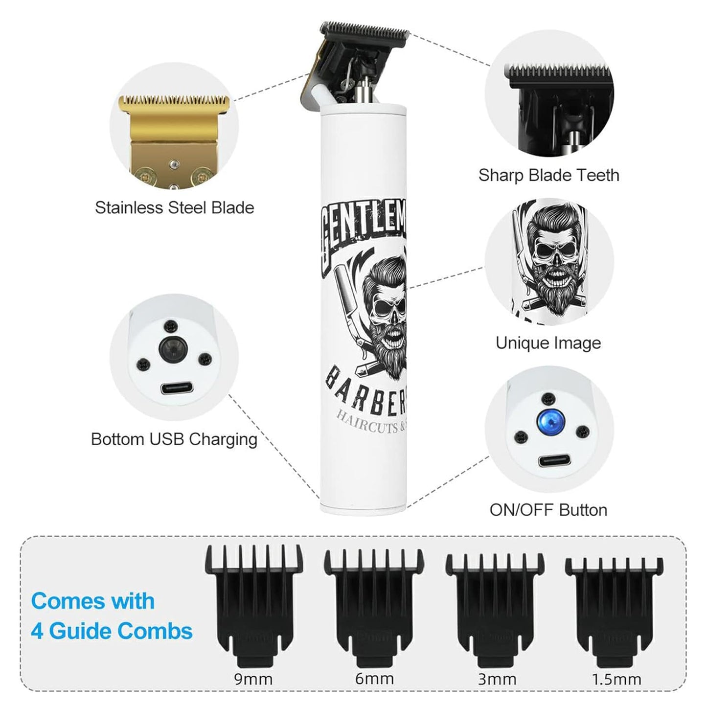 BESTBOMG Electric Clippers Barber Grooming Kit Rechargeable Cordless Close Cutting T-Blade Trimmer Hair Clippers for Men Zero Gapped Detail Beard Shaver