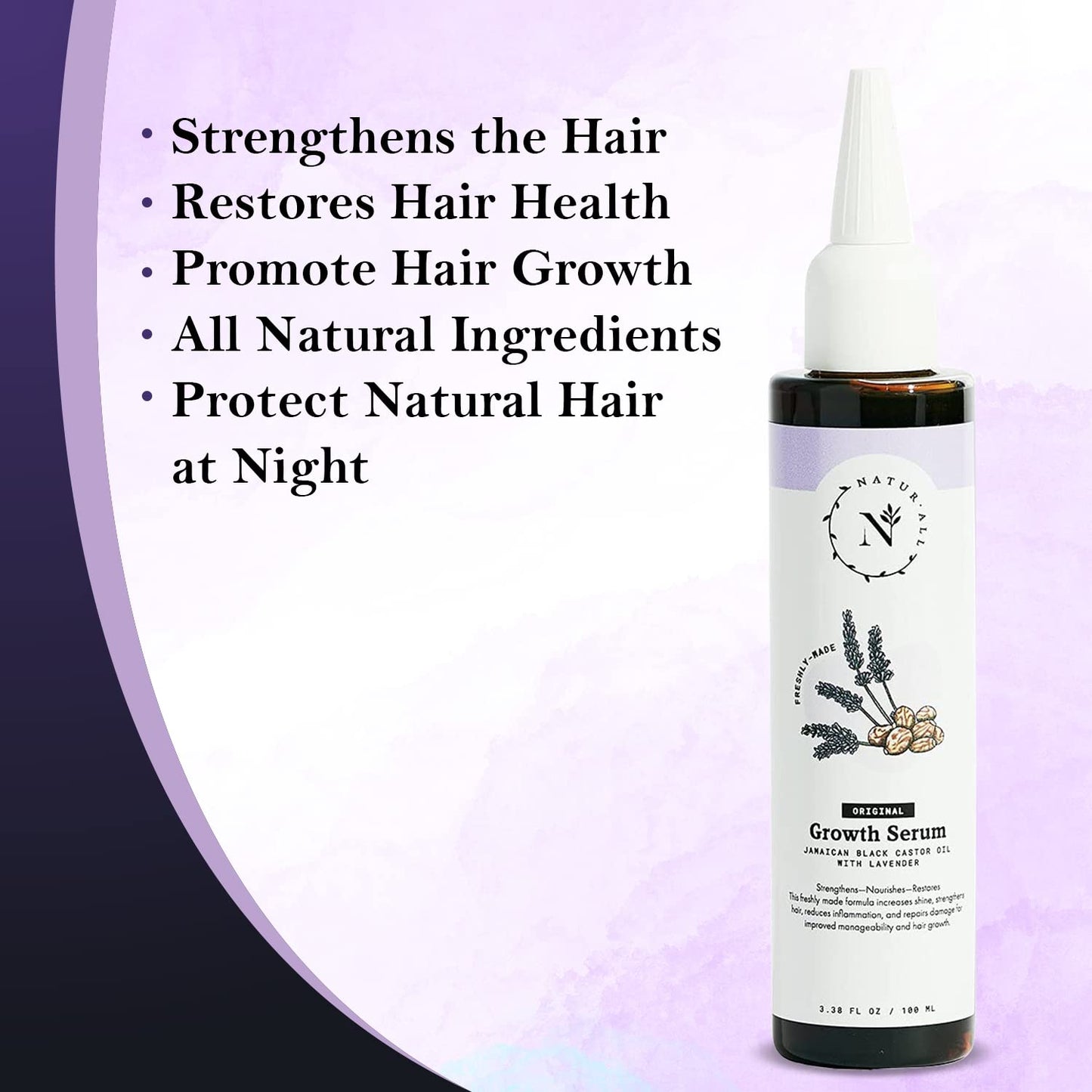 Naturall Jamaican Black Castor Oil Serum with Lavender - Hair Growth Elixir for Curly, Dry & Damaged Hair - Best Strengthening Formula (100ml)