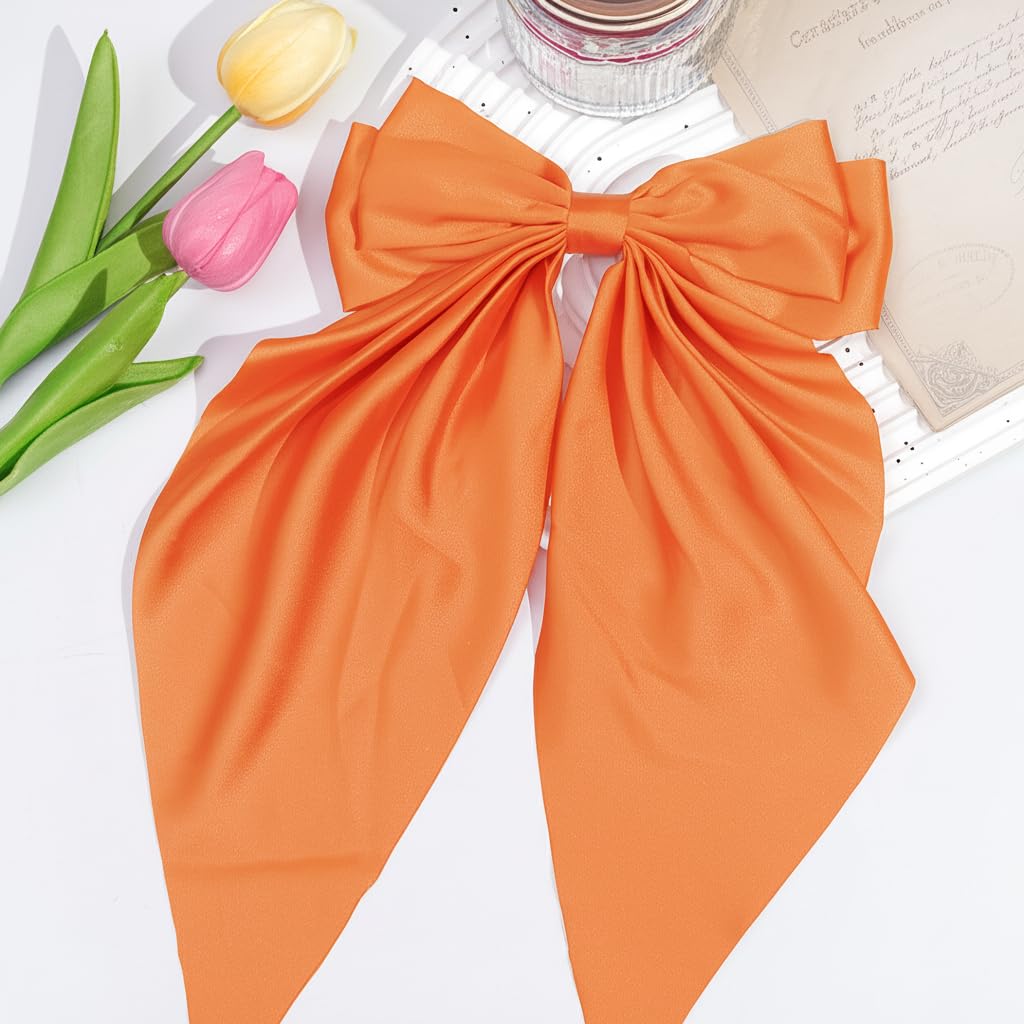 Ayesha Orange Hair Bows for Women,Big Satin Hair Bows Clips Orange Hair Accessories for Halloween Women Girls