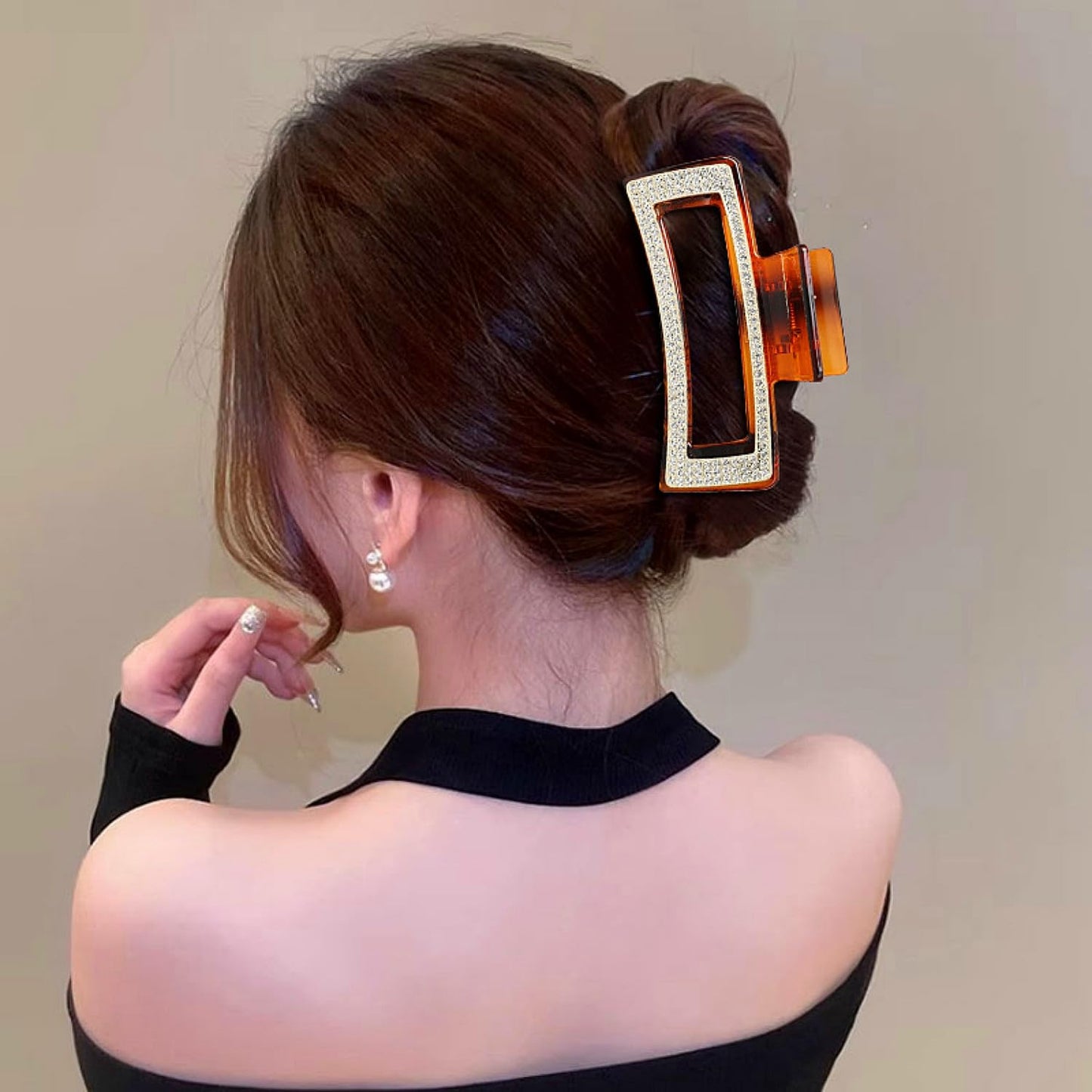 SINIDE Rhinestone Hair Claw Clips, Square Crystal Jaw Clip Nonslip Acrylic Claw Clips for Thick Long Hair, Fashion Elegant Clamps Accessories for Women Ladies Strong Hold Barrette for Styling (2 Pack)