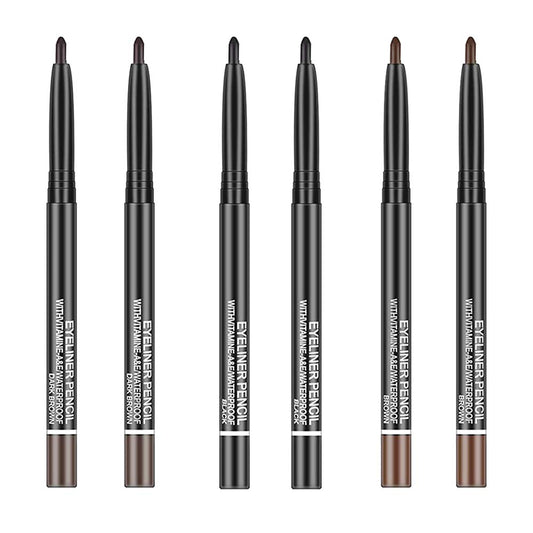Go Ho Black,Light Brown,Dark Brown Eyeliner Pencils,6 Pack Gel Eye Liner Makeup Pencil,High Pigment Smooth Eyeliner Stick,Soft Easy to Color Eye Liner Pen