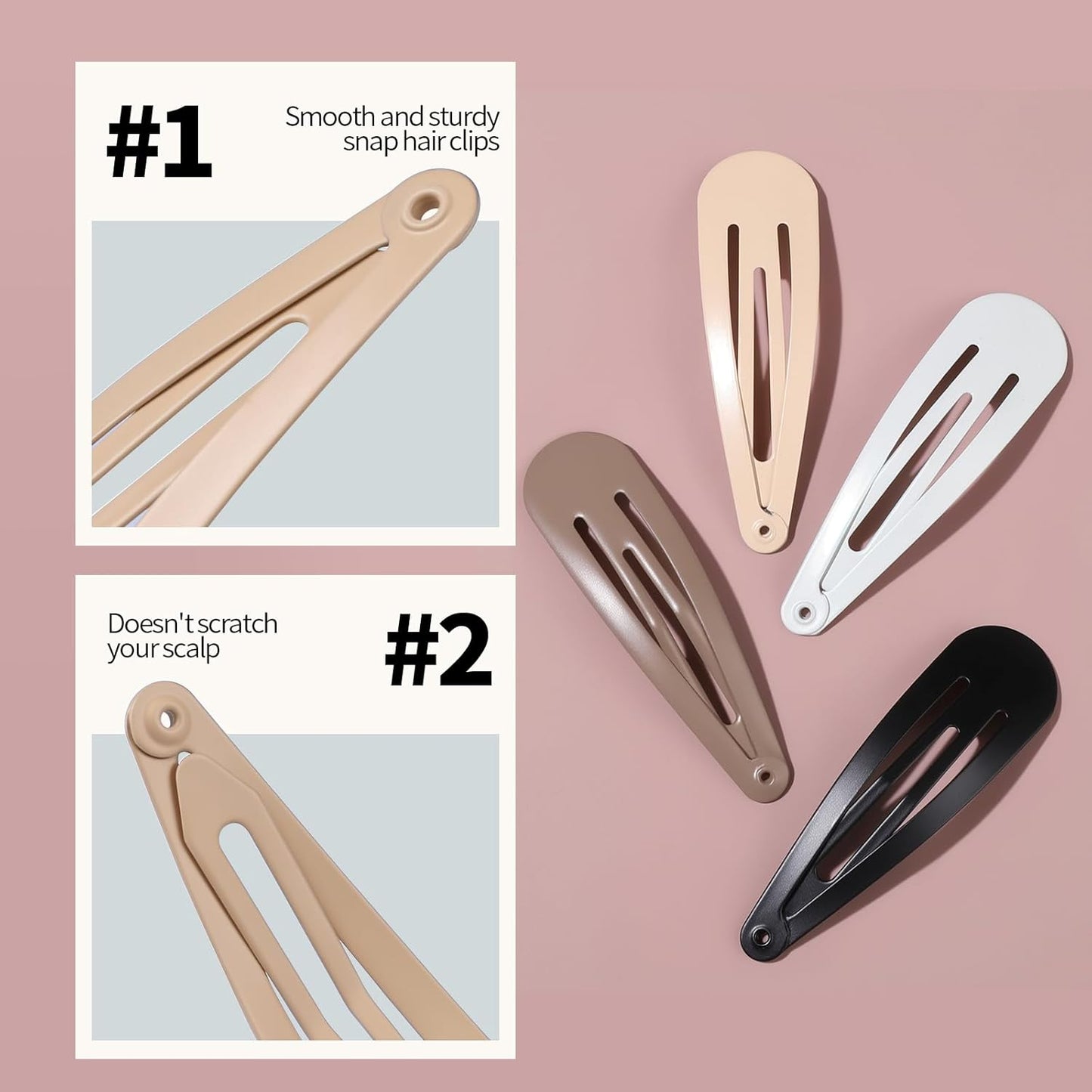 Teenitor 148pcs Snap Hair Clips, 48pcs Hair Barrettes Hair Clips 100pcs Hair Bands, Metal Hair Snap Clips for Women Girls, Barrettes for Women 4 Colors