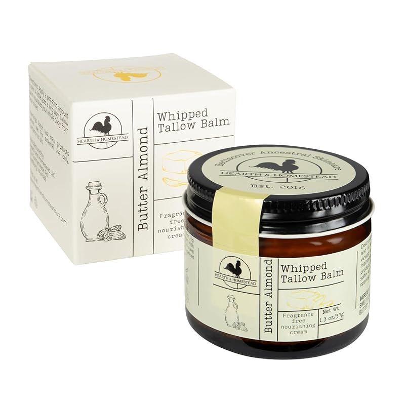Handmade Whipped Tallow Balm (Butter Almond): Fragrance-Free, No Essential Oils - 1.3 oz