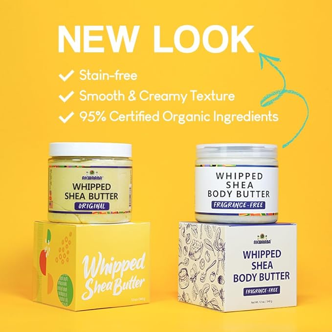 AKWAABA New Whipped Shea Body Butter (Fragrance-Free) - Moisturizes, Glows & Softens Skin | Natural Raw Shea Butter | For Dry Skin | 12 oz / 340 g