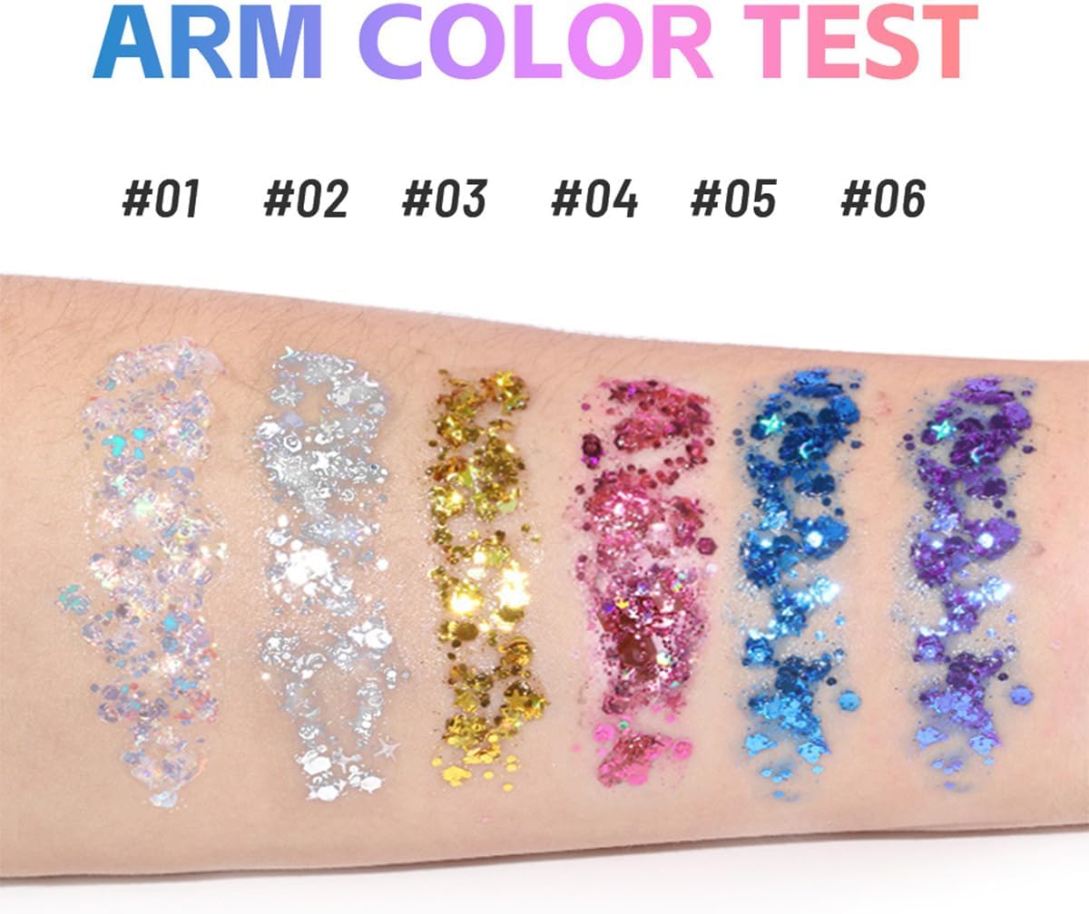 2Pcs Rainbow and Silvery Body Glitter Stick,Hair Face Glitter Gel Makeup for Kids Women,Sparkly Mermaid Face Paint,Singer Concert Outfit Festival Rave