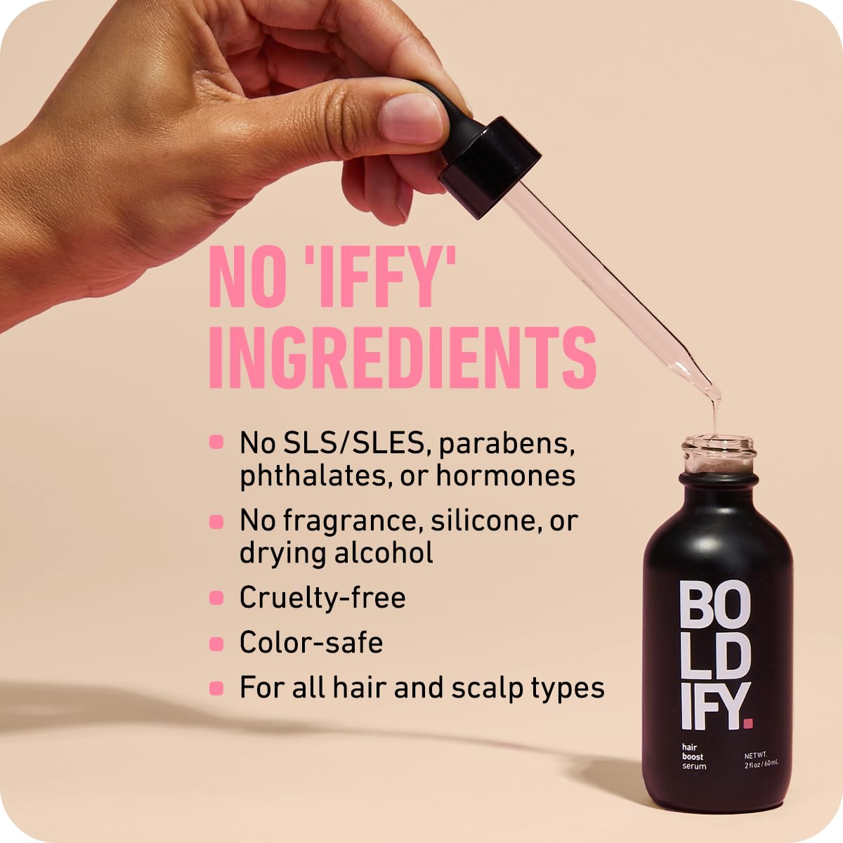 BOLDIFY Hair Growth Serum - 2 oz, 30 Natural Boosters + 4 Clinically Proven Peptides, Lightweight Non-Greasy Scalp Treatment for Thicker, Fuller Hair for Women & Men