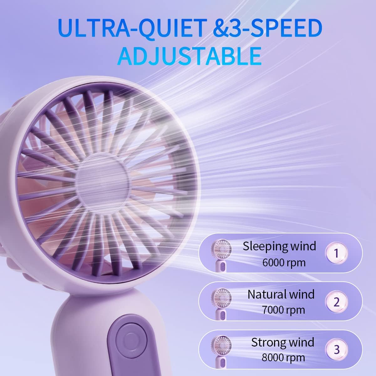 Mini Portable Fan 6 Pack, Cute Handheld Fan Battery Operated Lightweight Small Personal Fans with 3 Speeds and USB Rechargeable Eyelash Fans for Women Men Office Outdoor Travel Camping